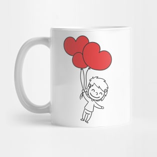 Valentine's Day - Boy with Heart Balloons Mug